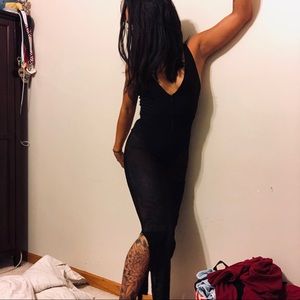 Sheer exposed legs sexy drop neck dress